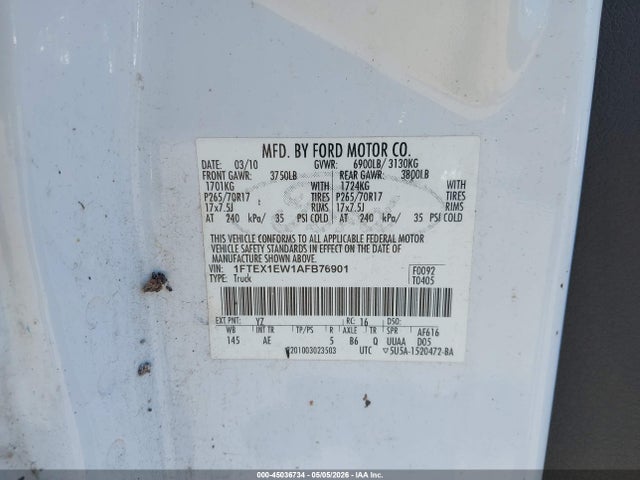Aukcja sprzedaży 2010 Ford F-150 Stx/xl, vin: 1FTEX1EW1AFB76901, numer aukcji: 45036734