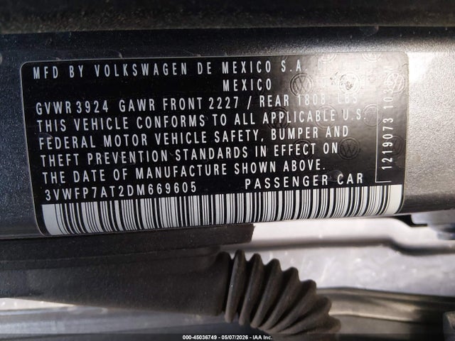 2013 Volkswagen Beetle 2.5l Entry მანქანა იყიდება აუქციონზე, vin: 3VWFP7AT2DM669605, აუქციონის ნომერი: 45036749