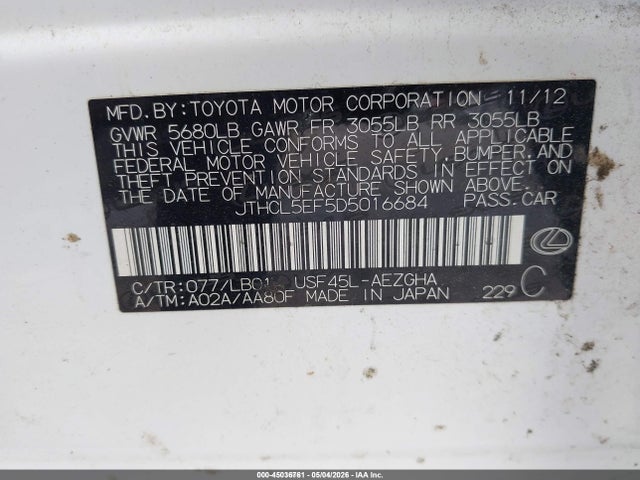 45036761 :رقم المزاد ، JTHCL5EF5D5016684 vin ، 2013 Lexus Ls 460 مزاد بيع