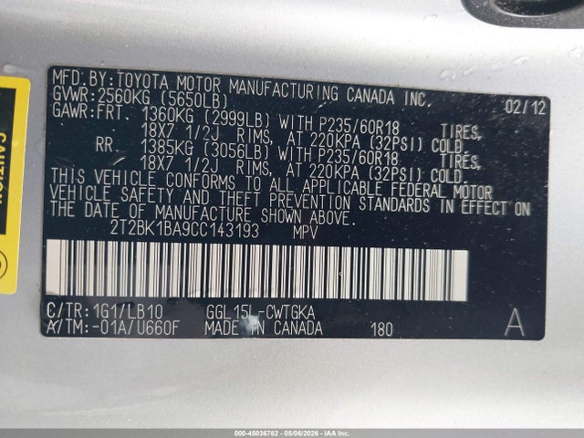 Aukcja sprzedaży 2012 Lexus Rx 350, vin: 2T2BK1BA9CC143193, numer aukcji: 45036762