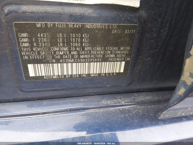Продаж на аукціоні авто 2011 Subaru Legacy 2.5i Prem Awp, vin: 4S3BMCC69B3245895, номер лоту: 45036767