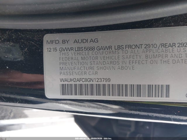 2016 Audi S6 4.0t Premium Plus მანქანა იყიდება აუქციონზე, vin: WAUH2AFC8GN123799, აუქციონის ნომერი: 45036779