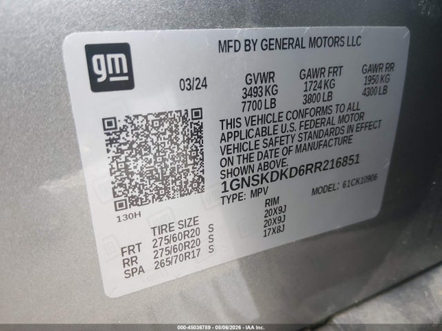 Aukcja sprzedaży 2024 Chevrolet Suburban 4wd Z71, vin: 1GNSKDKD6RR216851, numer aukcji: 45036789