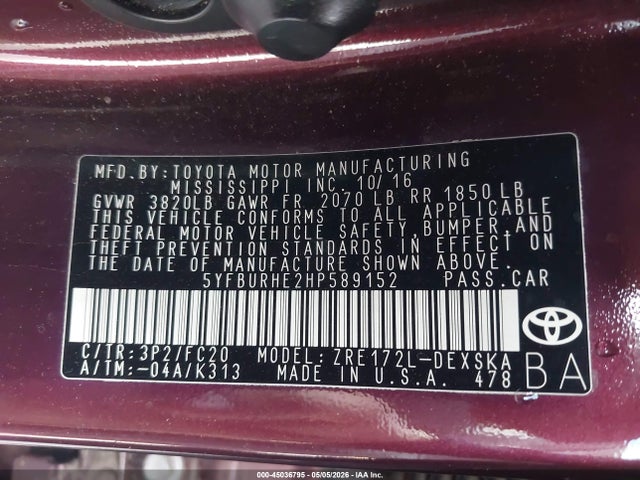 Toyota Corolla Se Special Edition 2017 5YFBURHE2HP589152 Image 9