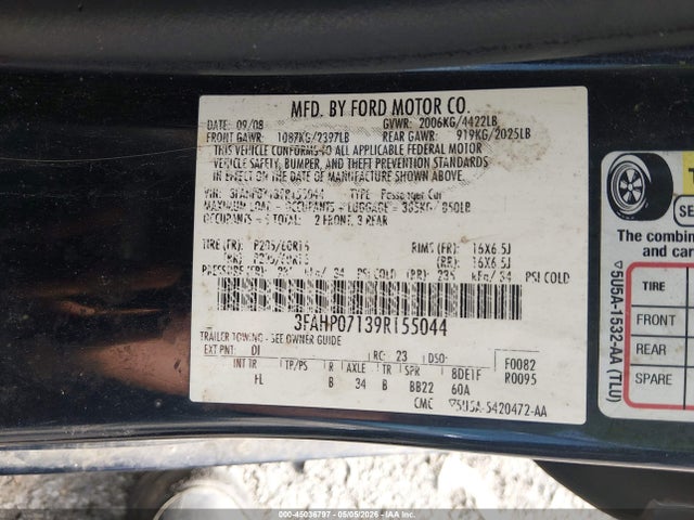 Aukcja sprzedaży 2009 Ford Fusion Se, vin: 3FAHP07139R155044, numer aukcji: 45036797