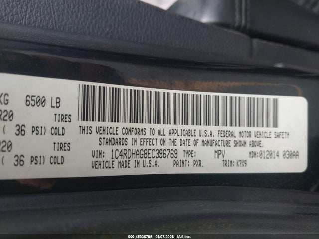 Aukcja sprzedaży 2014 Dodge Durango Sxt, vin: 1C4RDHAG8EC396769, numer aukcji: 45036798
