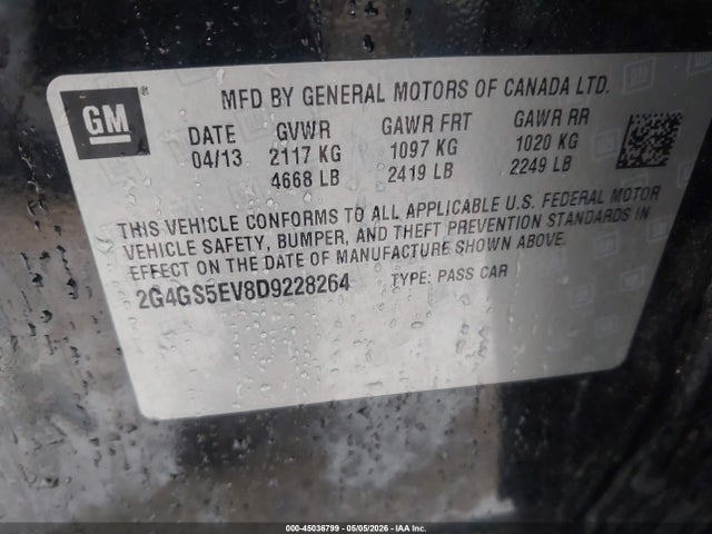 Auction sale of the 2013 Buick Regal Turbo - Premium 1, vin: 2G4GS5EV8D9228264, lot number: 45036799