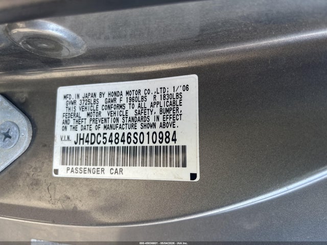 Продажа на аукционе авто 2006 Acura Rsx, vin: JH4DC54846S010984, номер лота: 45036801