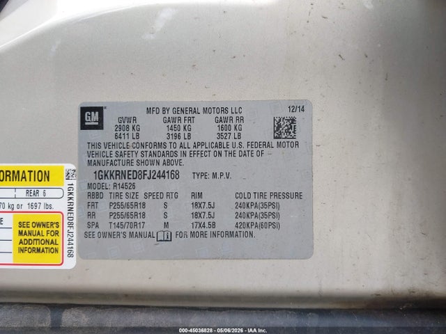 Aukcja sprzedaży 2015 Gmc Acadia Sle-1, vin: 1GKKRNED8FJ244168, numer aukcji: 45036828