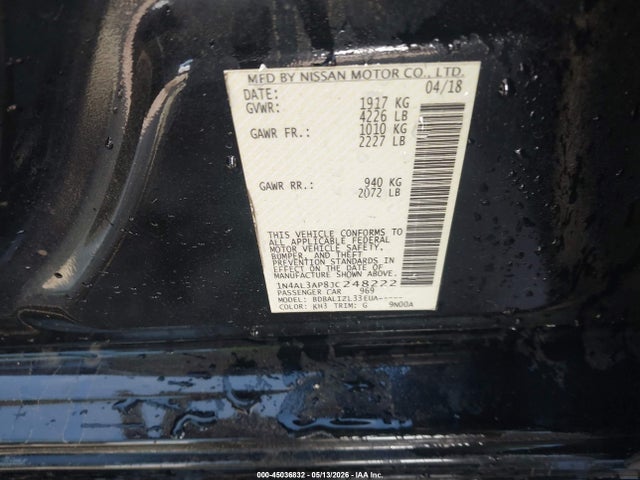 Продажа на аукционе авто 2018 Nissan Altima 2.5 Sv, vin: 1N4AL3AP8JC248222, номер лота: 45036832