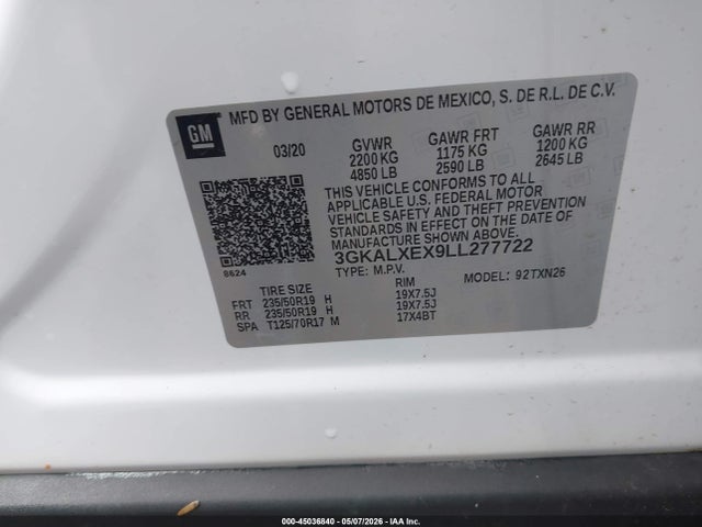 2020 Gmc Terrain Awd Denali მანქანა იყიდება აუქციონზე, vin: 3GKALXEX9LL277722, აუქციონის ნომერი: 45036840