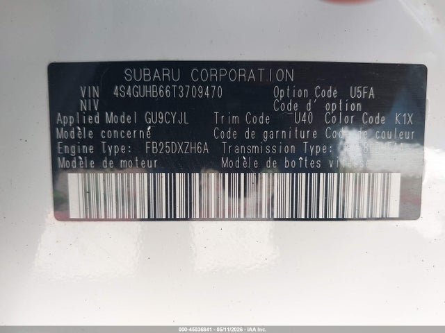 Продаж на аукціоні авто 2026 Subaru Crosstrek, vin: 4S4GUHB66T3709470, номер лоту: 45036841