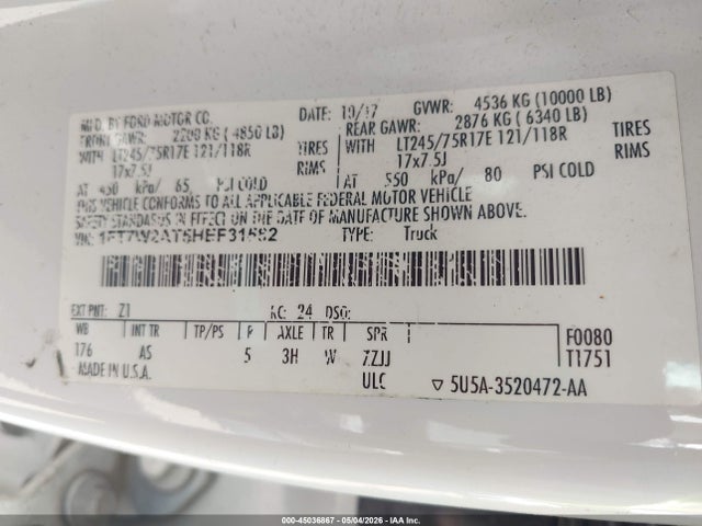 Aukcja sprzedaży 2017 Ford F-250 Xl, vin: 1FT7W2AT5HEF31582, numer aukcji: 45036867
