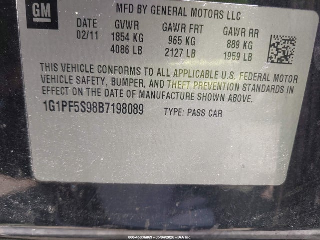 Продаж на аукціоні авто 2011 Chevrolet Cruze 1lt, vin: 1G1PF5S98B7198089, номер лоту: 45036869