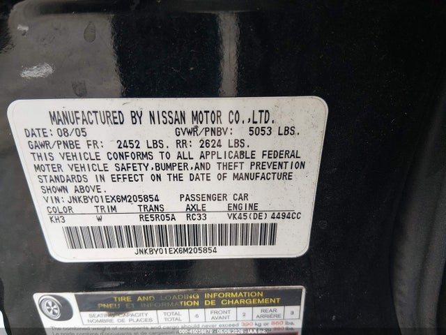 Продаж на аукціоні авто 2006 Infiniti M45 Sport, vin: JNKBY01EX6M205854, номер лоту: 45036870