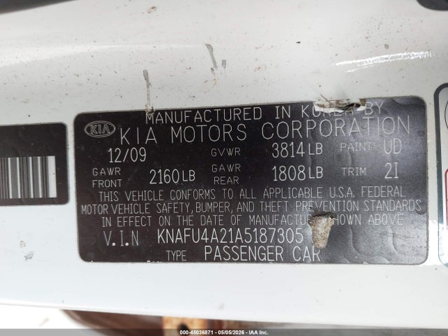 Продажа на аукционе авто 2010 Kia Forte Ex, vin: KNAFU4A21A5187305, номер лота: 45036871