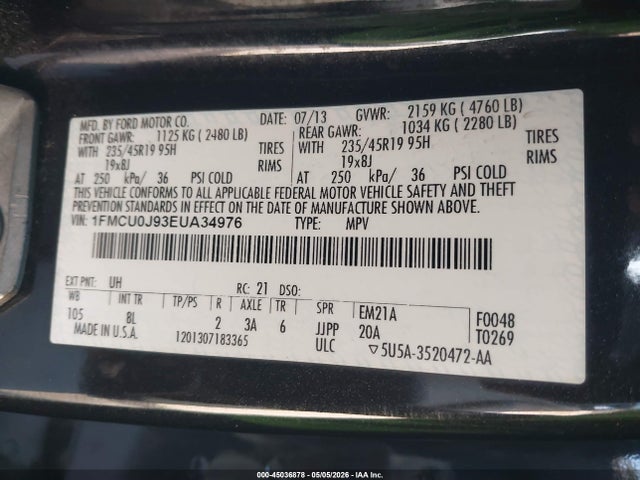 Продаж на аукціоні авто 2014 Ford Escape Titanium, vin: 1FMCU0J93EUA34976, номер лоту: 45036878