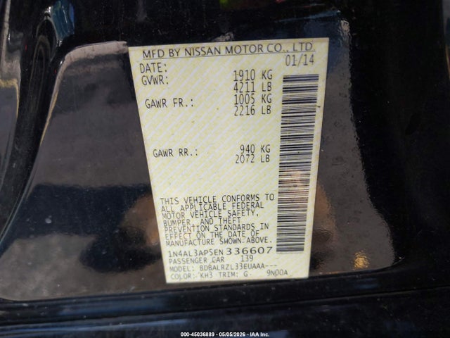 Aukcja sprzedaży 2014 Nissan Altima 2.5/2.5 S/2.5 Sl/2.5 Sv, vin: 1N4AL3AP5EN336607, numer aukcji: 45036889