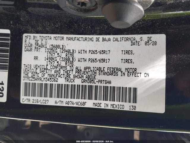 Aukcja sprzedaży 2020 Toyota Tacoma Trd Sport, vin: 3TMCZ5AN9LM345362, numer aukcji: 45036899