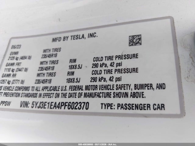 Tesla Model 3 Rear-wheel Drive 2023 5YJ3E1EA4PF602370 Image 9