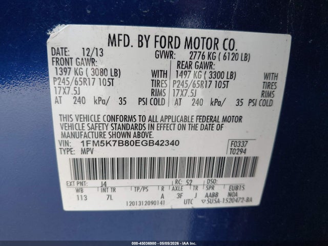 Ford Explorer 2014 1FM5K7B80EGB42340 Image 9