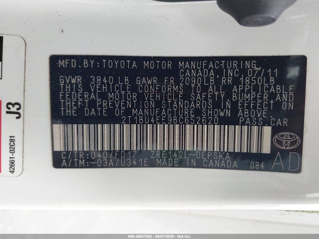Aukcja sprzedaży 2011 Toyota Corolla S, vin: 2T1BU4EE9BC652620, numer aukcji: 45037002