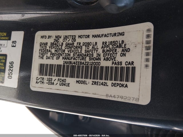 Aukcja sprzedaży 2010 Toyota Corolla Le, vin: 1NXBU4EE8AZ212000, numer aukcji: 45037006