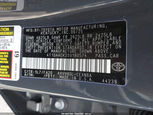 Toyota CAMRY LE 2025 4T1DAACK2SU180574 Image 9