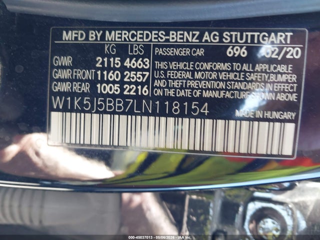 45037013 :رقم المزاد ، W1K5J5BB7LN118154 vin ، 2020 Mercedes-benz Amg Cla 35 4matic مزاد بيع