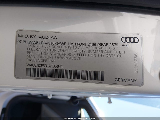 Aukcja sprzedaży 2018 Audi A5 2.0t Premium, vin: WAUENCF53JA135641, numer aukcji: 45037014