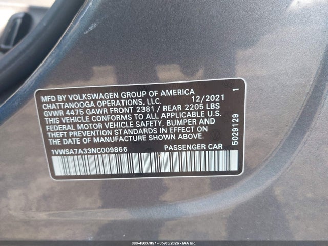 Продажа на аукционе авто 2022 Volkswagen Passat 2.0t Se, vin: 1VWSA7A33NC009866, номер лота: 45037057