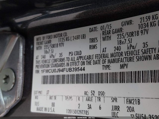 Продаж на аукціоні авто 2015 Ford Escape Titanium, vin: 1FMCU0J94FUB39544, номер лоту: 45037058