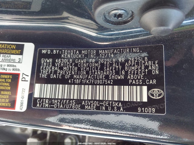 Aukcja sprzedaży 2015 Toyota Camry Se, vin: 4T1BF1FK7FU907542, numer aukcji: 45037062