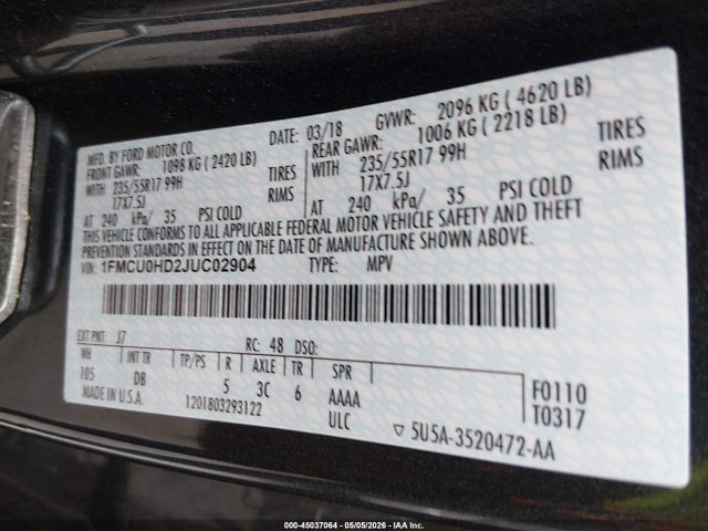 Aukcja sprzedaży 2018 Ford Escape Sel, vin: 1FMCU0HD2JUC02904, numer aukcji: 45037064