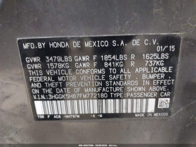 Aukcja sprzedaży 2015 Honda Fit Ex/ex-l, vin: 3HGGK5H87FM772180, numer aukcji: 45037066