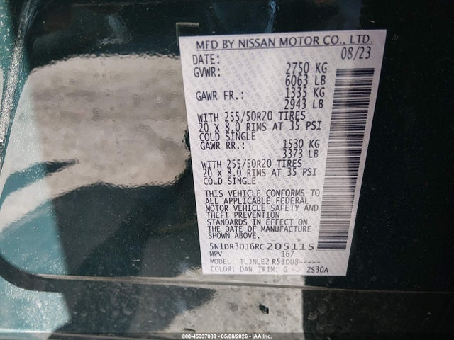 Продажа на аукционе авто 2024 Nissan Pathfinder Platinum 4wd, vin: 5N1DR3DJ6RC205115, номер лота: 45037089