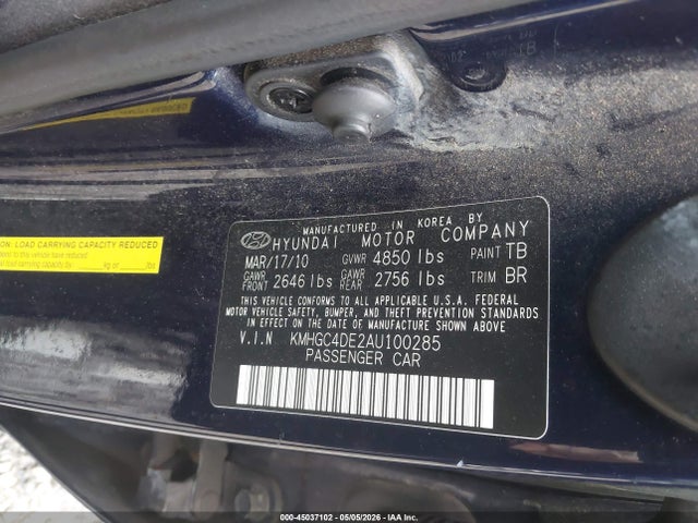Aukcja sprzedaży 2010 Hyundai Genesis 3.8, vin: KMHGC4DE2AU100285, numer aukcji: 45037102