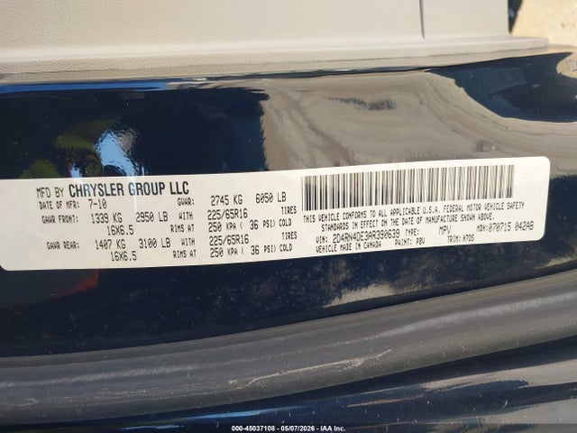2010 Dodge Grand Caravan Se მანქანა იყიდება აუქციონზე, vin: 2D4RN4DE3AR390639, აუქციონის ნომერი: 45037108