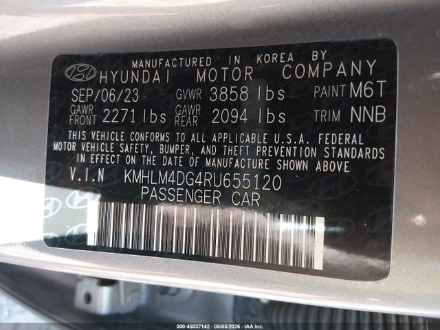 Продажа на аукционе авто 2024 Hyundai Elantra Sel, vin: KMHLM4DG4RU655120, номер лота: 45037142