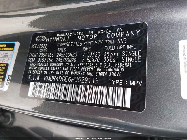 45037156 :رقم المزاد ، KM8R4DGE6PU529116 vin ، 2023 Hyundai Palisade Sel مزاد بيع