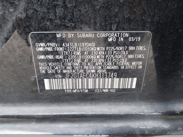 Subaru Crosstrek 2.0i Premium 2019 JF2GTAEC4KH313749 Image 9