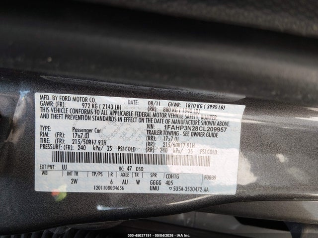 Aukcja sprzedaży 2012 Ford Focus Titanium, vin: 1FAHP3N28CL209957, numer aukcji: 45037191
