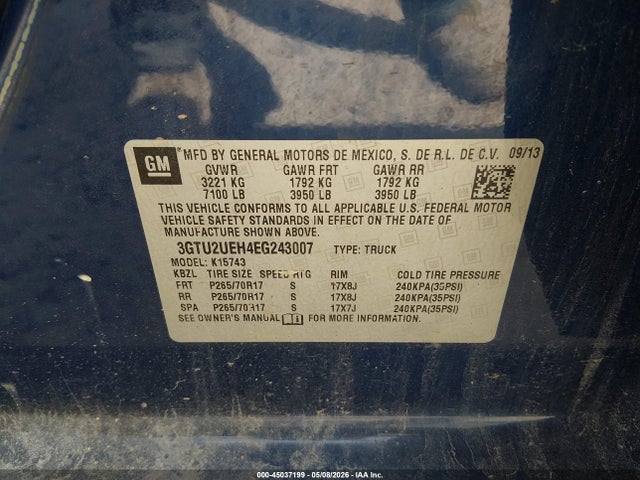 Aukcja sprzedaży 2014 Gmc Sierra 1500 Sle, vin: 3GTU2UEH4EG243007, numer aukcji: 45037199