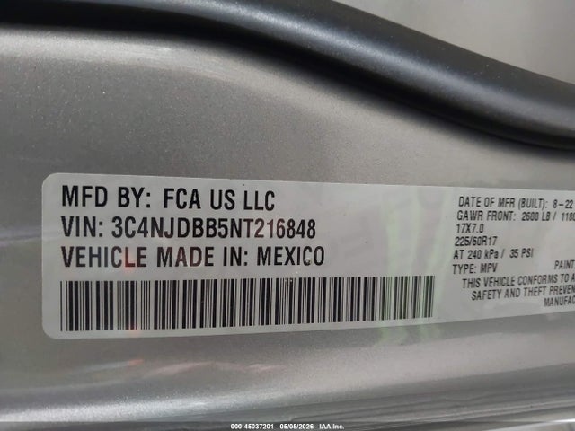 2022 Jeep Compass Latitude 4x4 მანქანა იყიდება აუქციონზე, vin: 3C4NJDBB5NT216848, აუქციონის ნომერი: 45037201