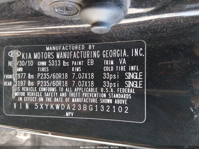 Продаж на аукціоні авто 2011 Kia Sorento Sx V6, vin: 5XYKWDA23BG132102, номер лоту: 45037202