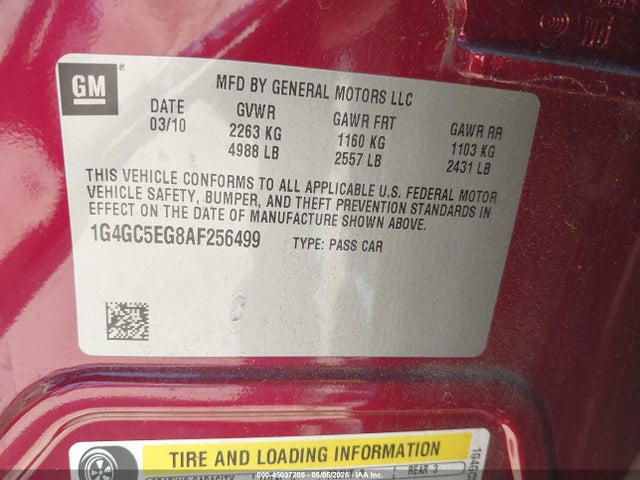 Aukcja sprzedaży 2010 Buick Lacrosse Cxl, vin: 1G4GC5EG8AF256499, numer aukcji: 45037205