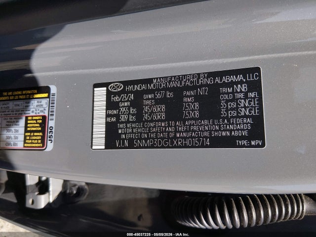 Продаж на аукціоні авто 2024 Hyundai Santa Fe Xrt, vin: 5NMP3DGLXRH015714, номер лоту: 45037225