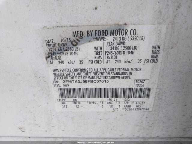 Ford EDGE SEL 2015 2FMTK3J96FBC07615 Image 9