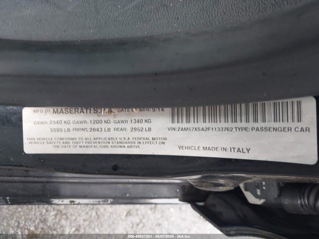 Продаж на аукціоні авто 2015 Maserati Ghibli, vin: ZAM57XSA2F1133762, номер лоту: 45037251