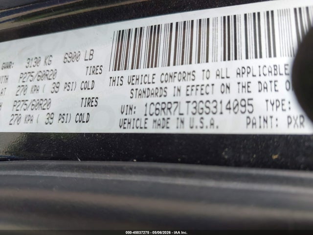 2016 Ram 1500 Lone Star მანქანა იყიდება აუქციონზე, vin: 1C6RR7LT3GS314095, აუქციონის ნომერი: 45037275
